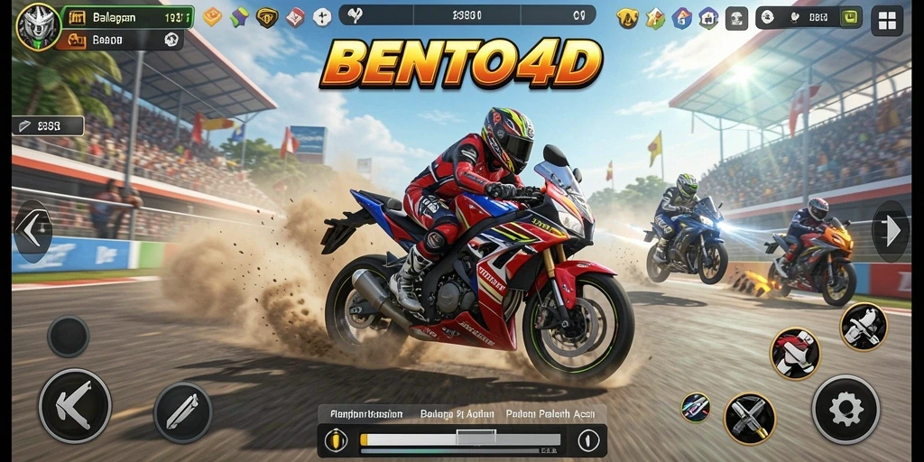 Gameplay BENTO4D menampilkan aksi balapan motor yang mendebarkan.
