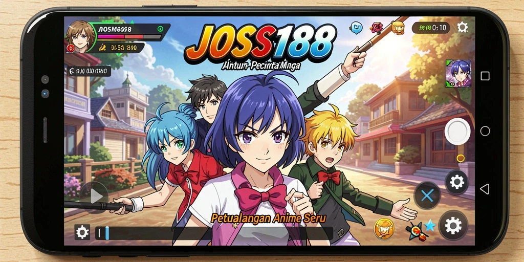 Tampilan gameplay JOSS188 yang penuh aksi dan karakter anime.